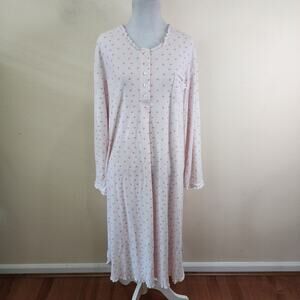 Karen Neuburger Vintage Pink Long Sleeve Flannel Granny Core Night Gown XL